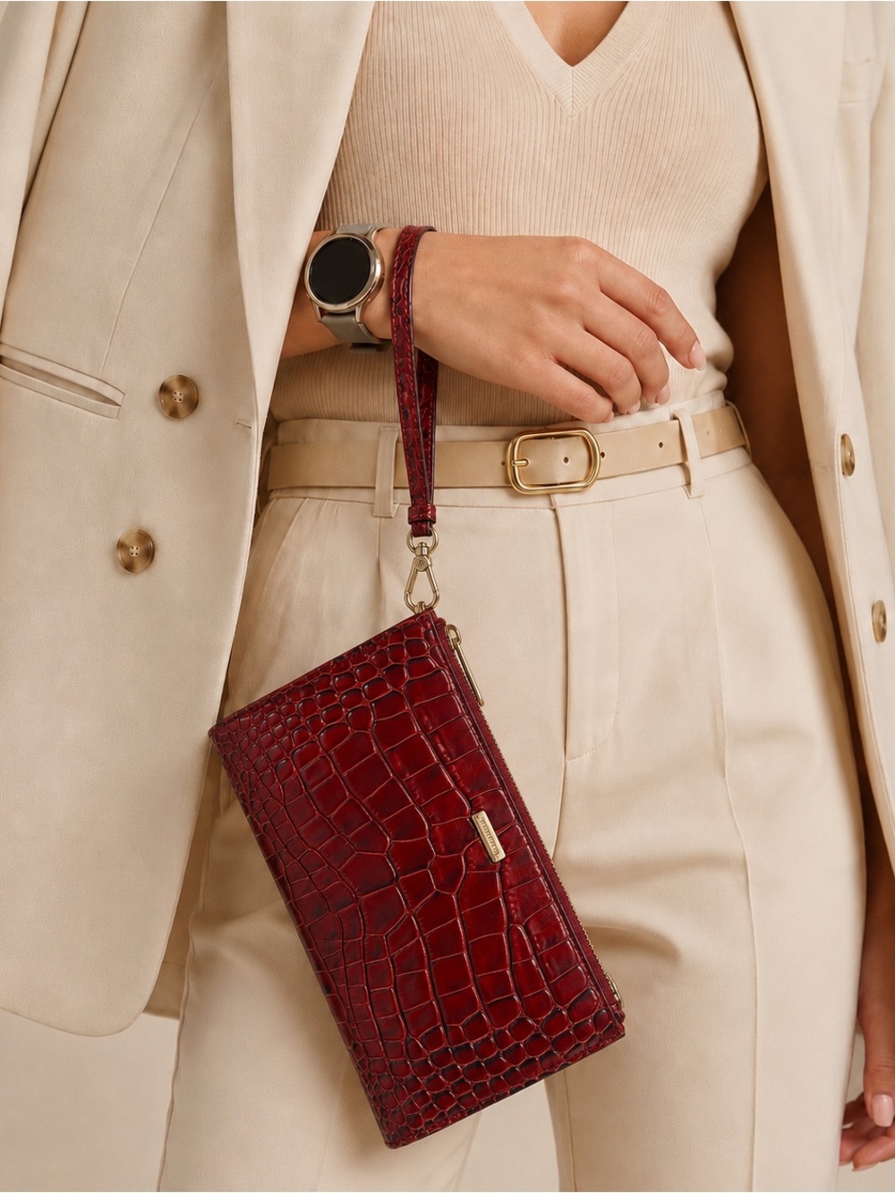 Brahmin Daisy Clutch Wristlet Sunrise Millenia Red Embossed Leather